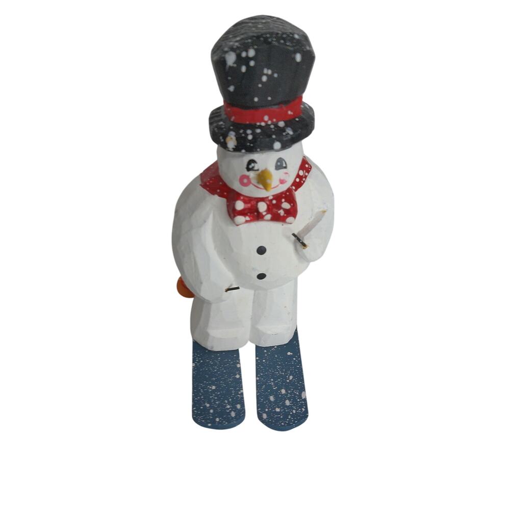 Vintage Silvestri Wooden Skiing Snowman Figurine